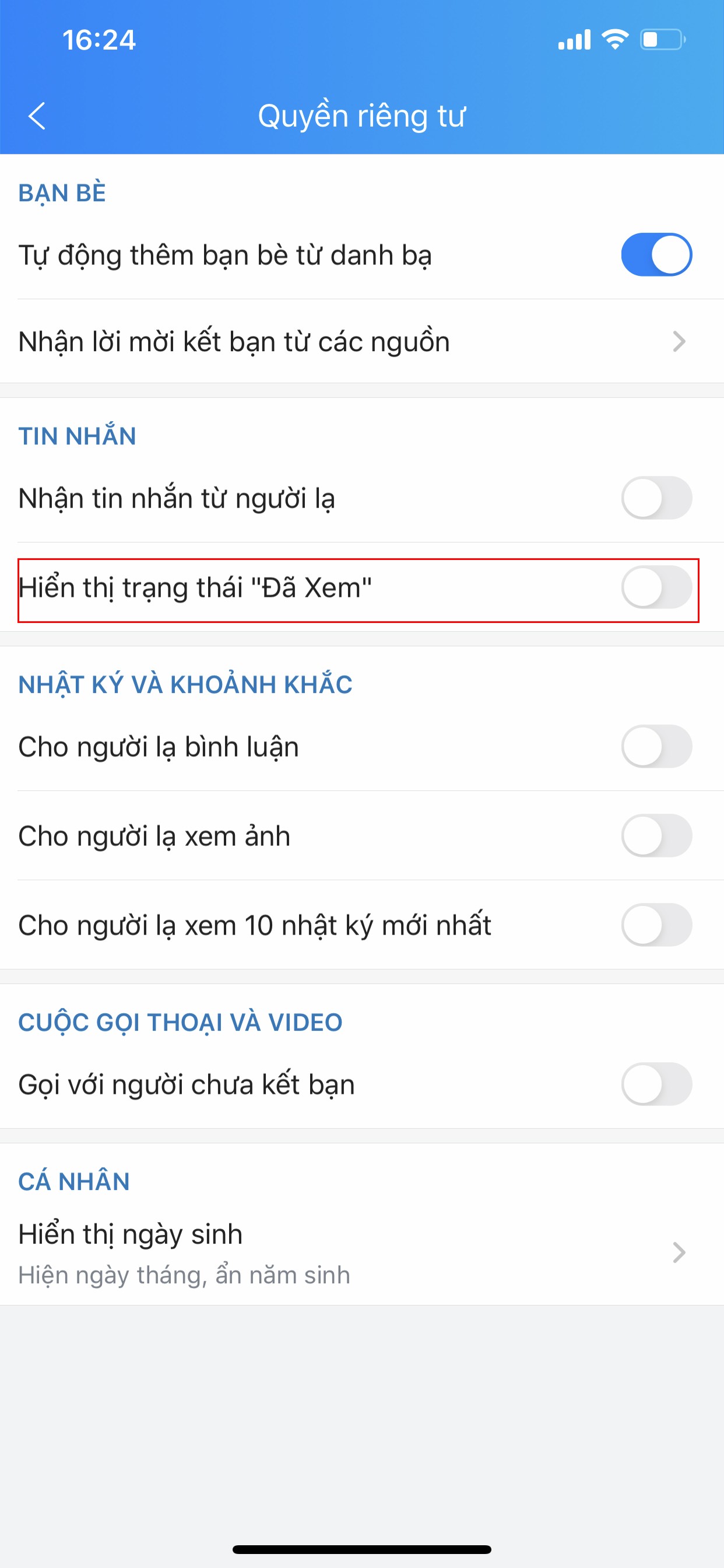 Thủ thuật - Tiện ích - Cách tắt trạng thái 'đã xem' tin nhắn trên Zalo (Hình 3).