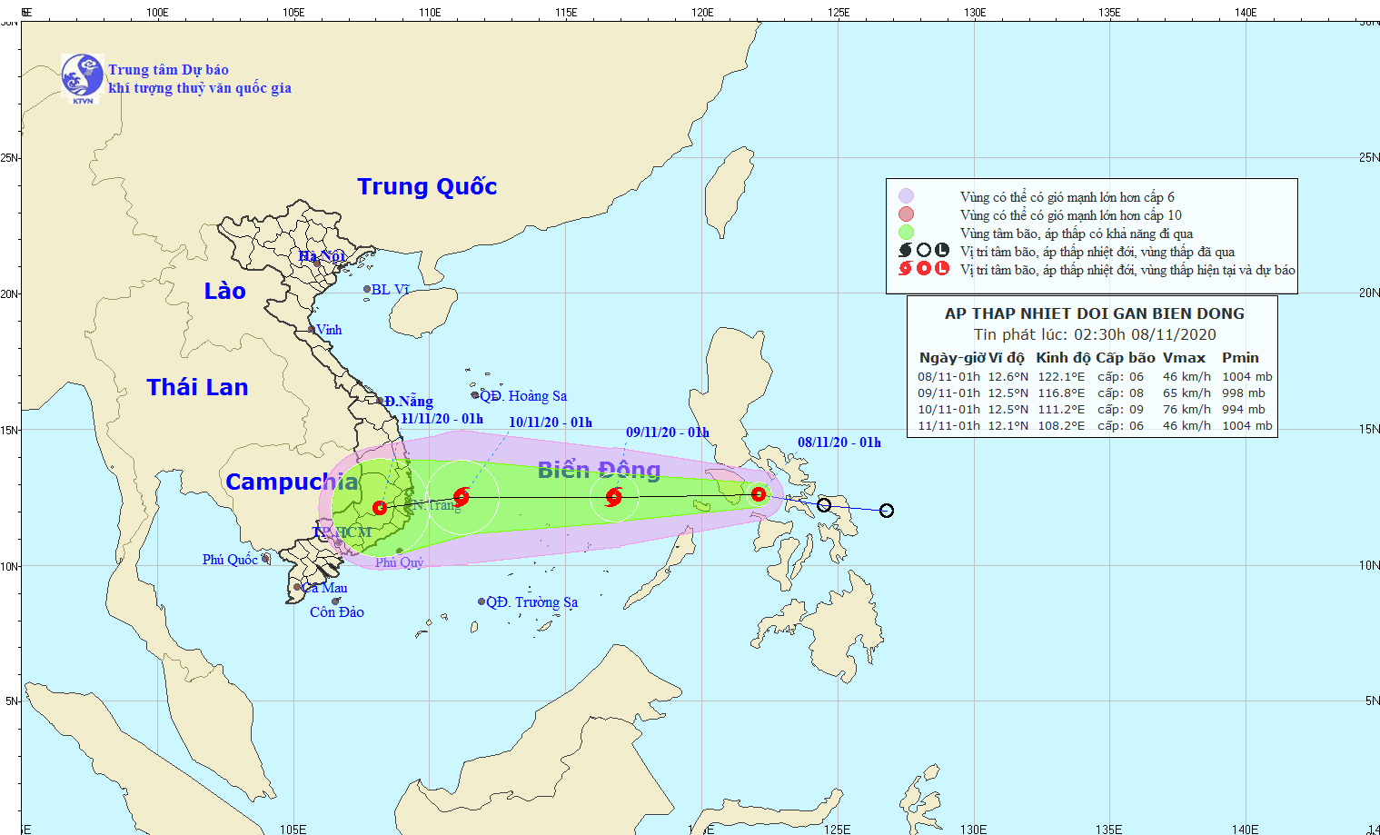 Đời sống - Dự báo thời tiết 8/11/2020: Tin áp thấp nhiệt đới trên biển Đông