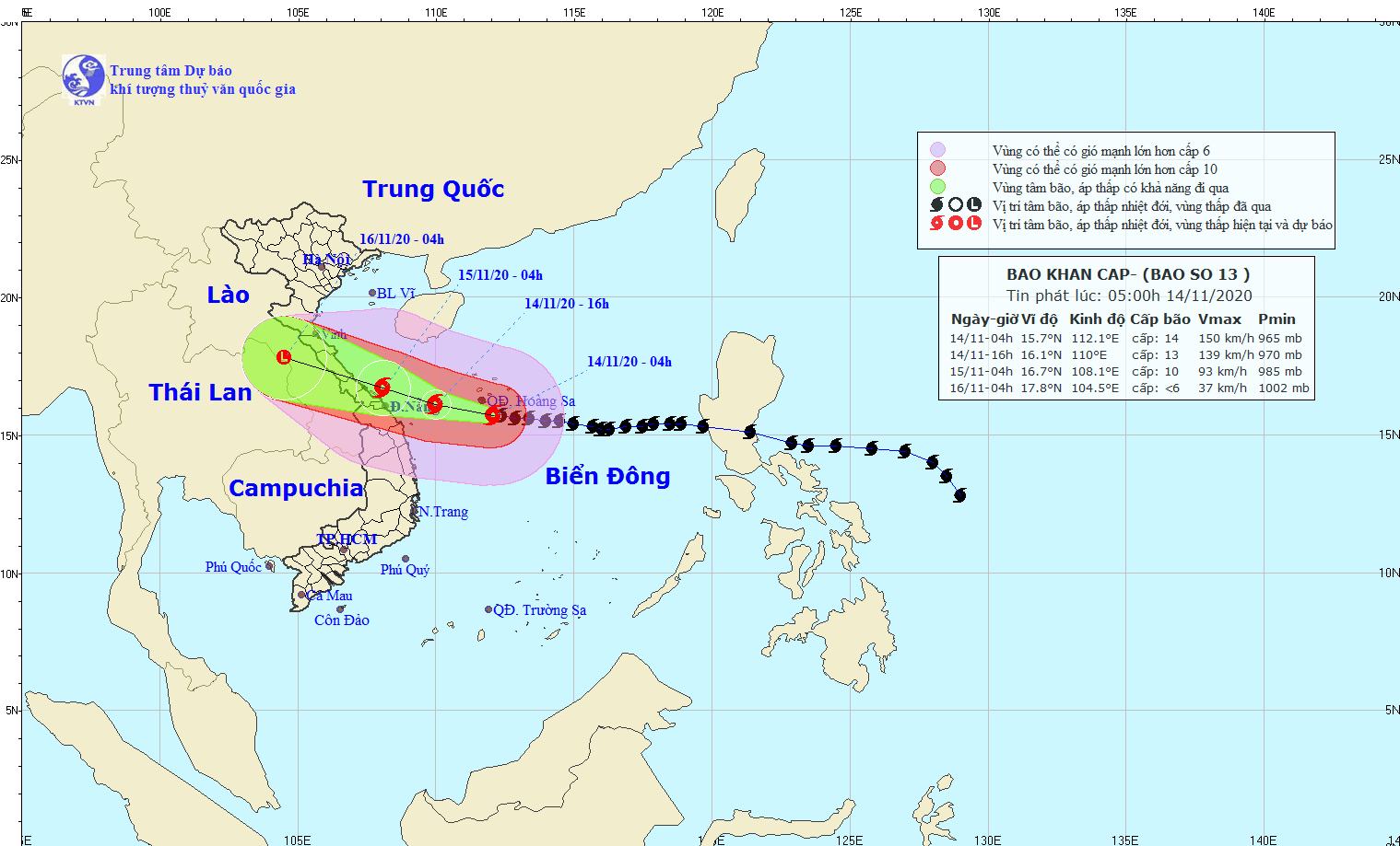 Đời sống - Dự báo thời tiết 14/11/2020: Cập nhật diễn biến cơn bão số 13