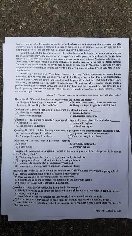 Đề thi, đáp án môn tiếng Anh mã đề 409 THPT Quốc gia 2018  chuẩn nhất (Hình 4).