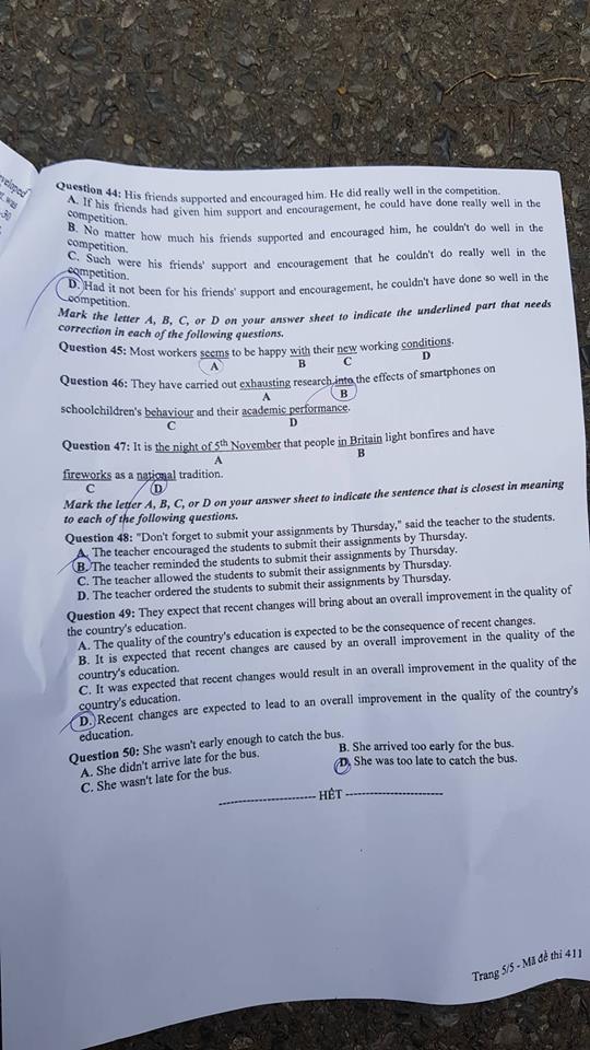 Đề thi, đáp án môn tiếng Anh mã đề 411 THPT Quốc gia 2018 chuẩn nhất (Hình 5).