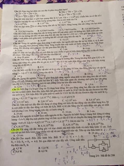 Đề thi, đáp án môn Vật lý mã đề 206 THPT Quốc gia 2018 chuẩn nhất (Hình 2).