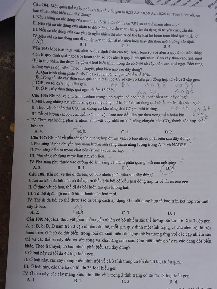 Đề thi, đáp án môn Sinh học mã đề 208  thi THPT Quốc gia 2018 chuẩn nhất (Hình 3).