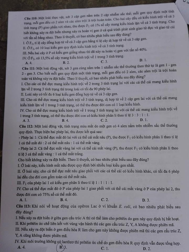 Đề thi, đáp án môn Sinh học mã đề 208  thi THPT Quốc gia 2018 chuẩn nhất (Hình 4).