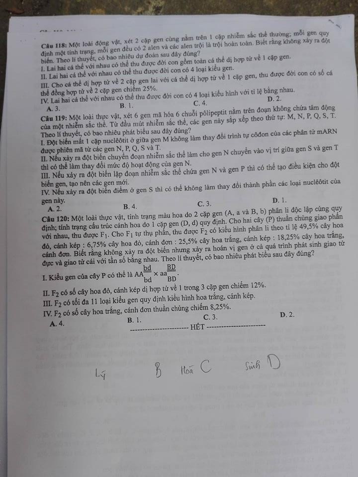 Đề thi, đáp án môn Sinh học mã đề 208  thi THPT Quốc gia 2018 chuẩn nhất (Hình 6).