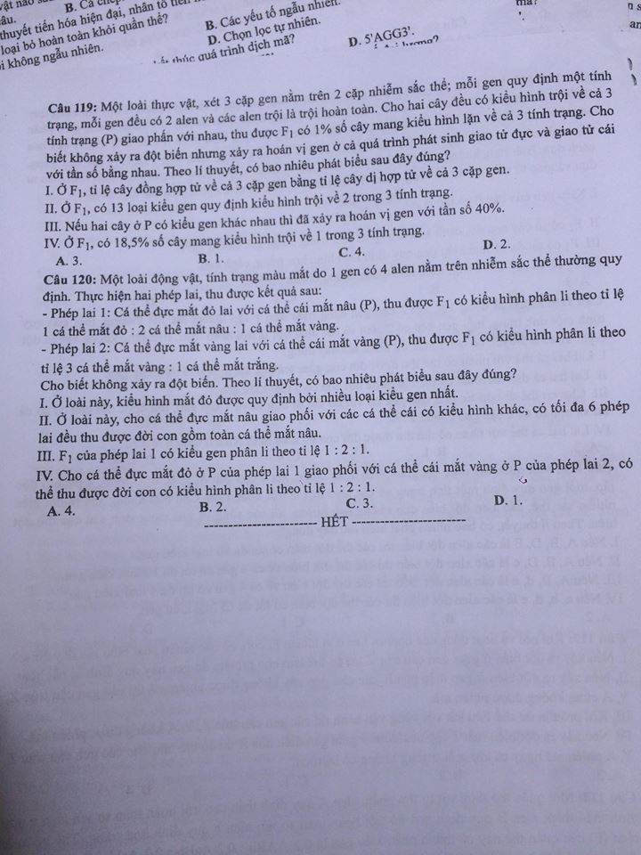 Đề thi, đáp án môn Sinh học mã đề 215 THPT Quốc gia 2018 chuẩn nhất (Hình 6).