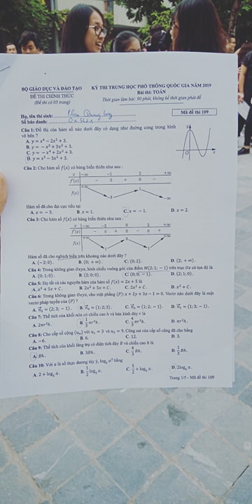 Giáo dục - Đáp án đề thi môn Toán thi THPT Quốc gia 2019 của bộ GD&ĐT mã đề 109 (Hình 2).