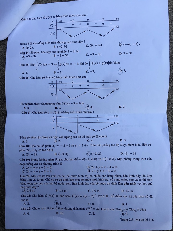 Giáo dục - Đáp án đề thi môn Toán thi THPT Quốc gia 2019 của bộ GD&ĐT mã đề 116 (Hình 3).