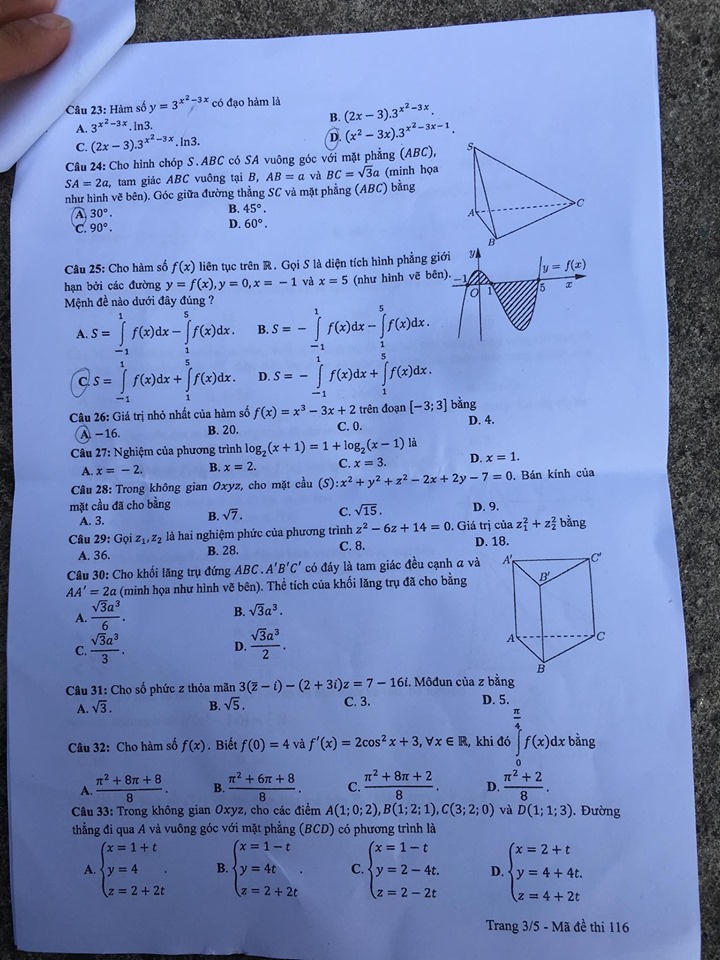 Giáo dục - Đáp án đề thi môn Toán thi THPT Quốc gia 2019 của bộ GD&ĐT mã đề 116 (Hình 4).