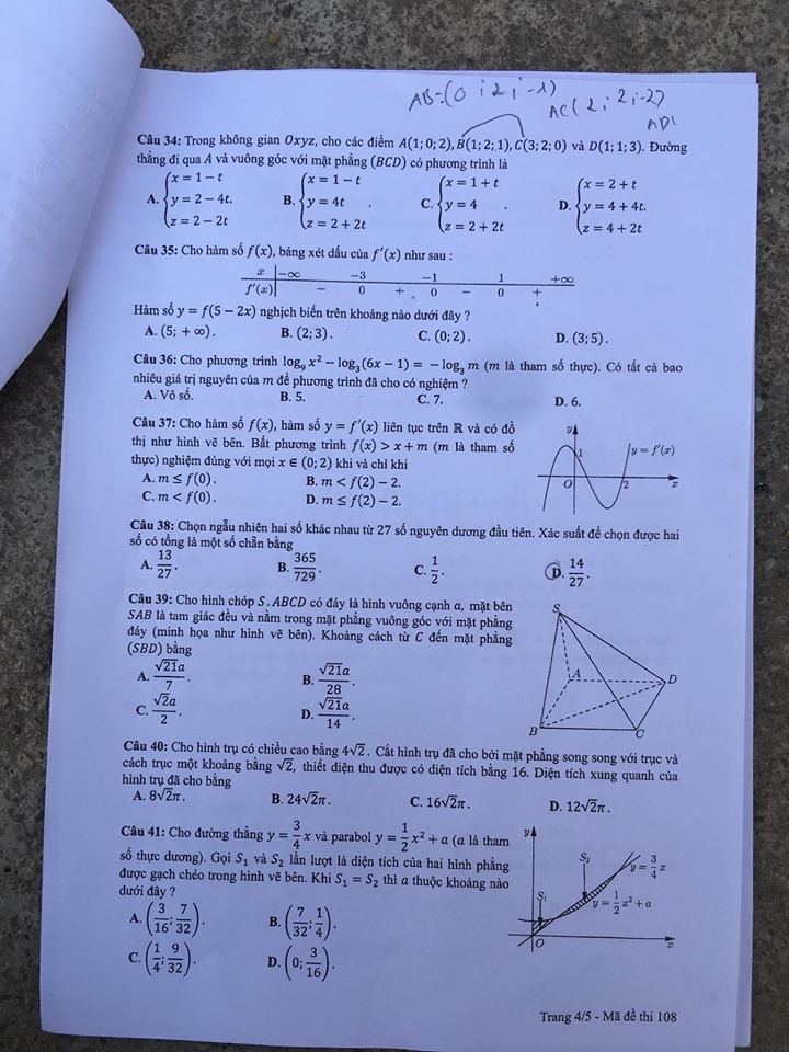 Giáo dục - Đáp án đề thi môn Toán thi THPT Quốc gia 2019 của bộ GD&ĐT mã đề 108 (Hình 6).