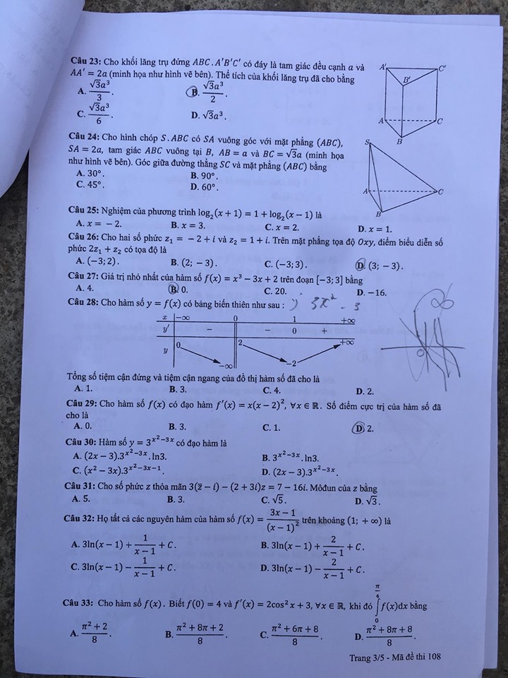 Giáo dục - Đáp án đề thi môn Toán thi THPT Quốc gia 2019 của bộ GD&ĐT mã đề 108 (Hình 5).