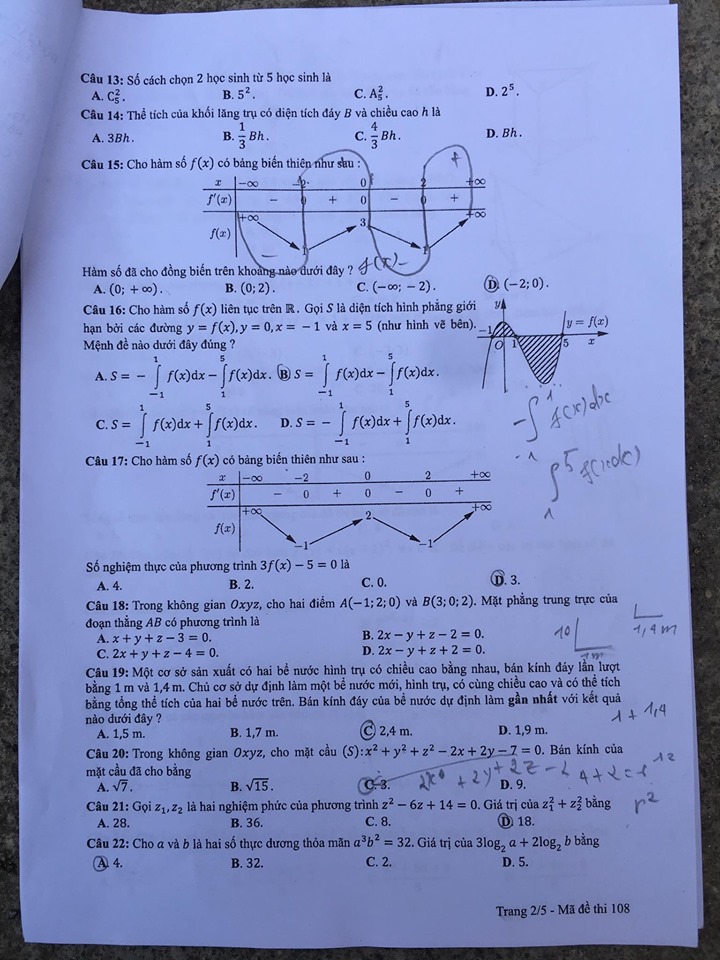 Giáo dục - Đáp án đề thi môn Toán thi THPT Quốc gia 2019 của bộ GD&ĐT mã đề 108 (Hình 4).