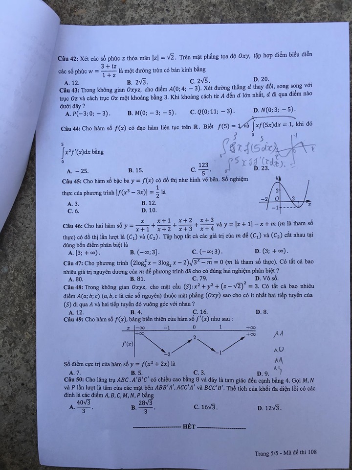 Giáo dục - Đáp án đề thi môn Toán thi THPT Quốc gia 2019 của bộ GD&ĐT mã đề 108 (Hình 7).