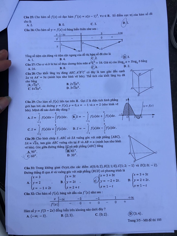 Giáo dục - Đáp án đề thi môn Toán thi THPT Quốc gia 2019 của bộ GD&ĐT mã đề 105 (Hình 4).