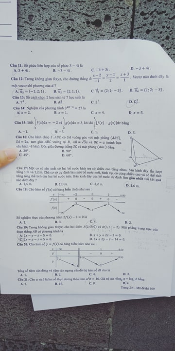 Giáo dục - Đáp án đề thi môn Toán thi THPT Quốc gia 2019 của bộ GD&ĐT mã đề 109 (Hình 3).