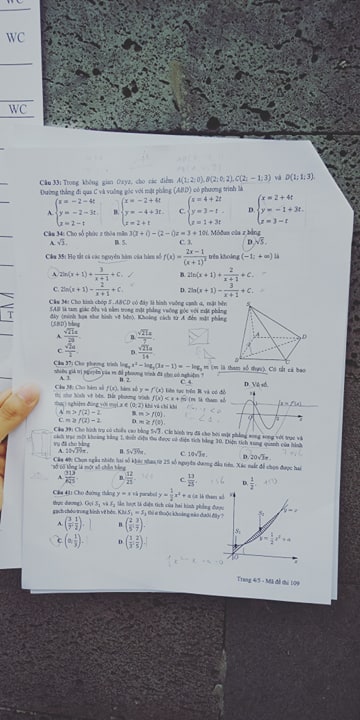 Giáo dục - Đáp án đề thi môn Toán thi THPT Quốc gia 2019 của bộ GD&ĐT mã đề 109 (Hình 5).