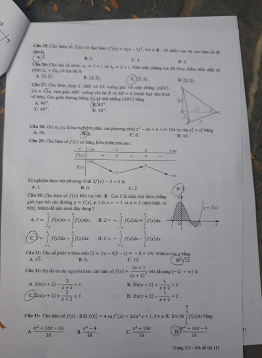 Giáo dục - Đáp án, đề thi môn Toán kỳ thi THPT Quốc gia 2019 chuẩn nhất mã đề 111 (Hình 4).