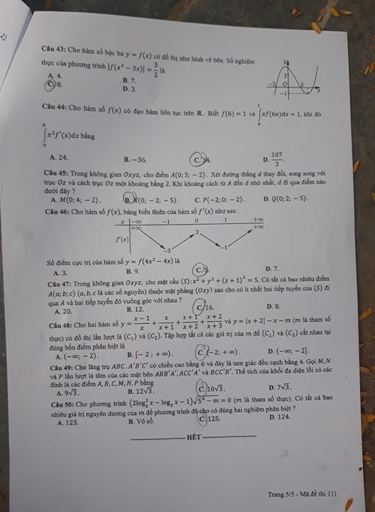 Giáo dục - Đáp án, đề thi môn Toán kỳ thi THPT Quốc gia 2019 chuẩn nhất mã đề 111 (Hình 6).