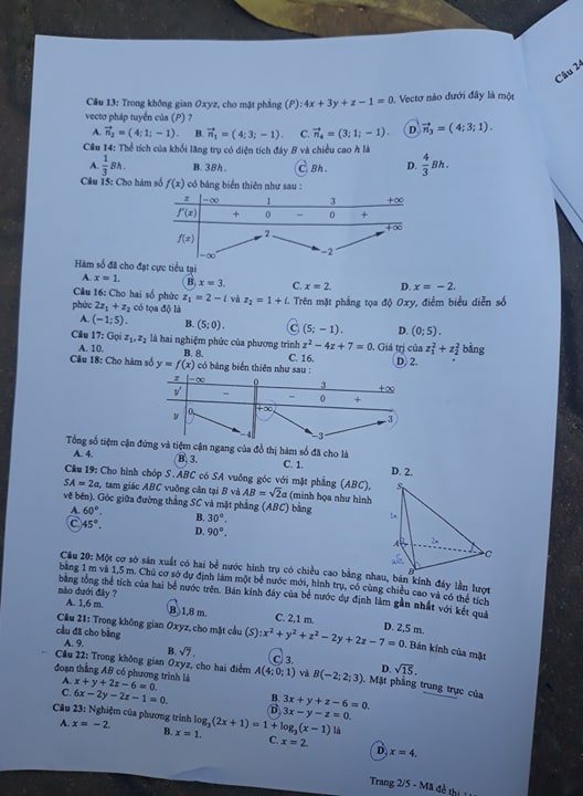 Giáo dục - Đáp án đề thi môn Toán thi THPT Quốc gia 2019 của bộ GD&ĐT mã đề 112 (Hình 3).