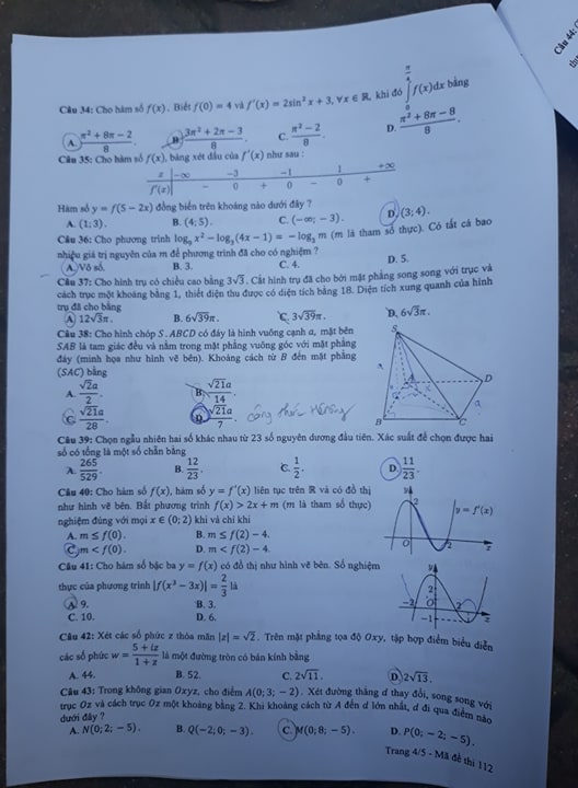 Giáo dục - Đáp án đề thi môn Toán thi THPT Quốc gia 2019 của bộ GD&ĐT mã đề 112 (Hình 5).