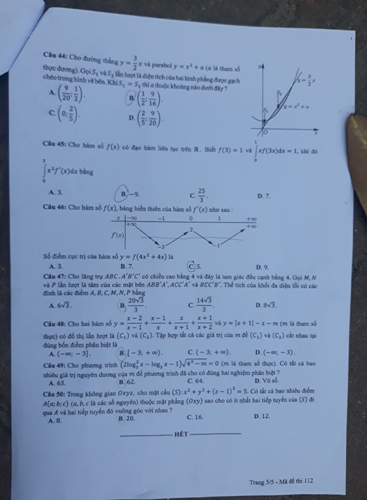 Giáo dục - Đáp án đề thi môn Toán thi THPT Quốc gia 2019 của bộ GD&ĐT mã đề 112 (Hình 6).