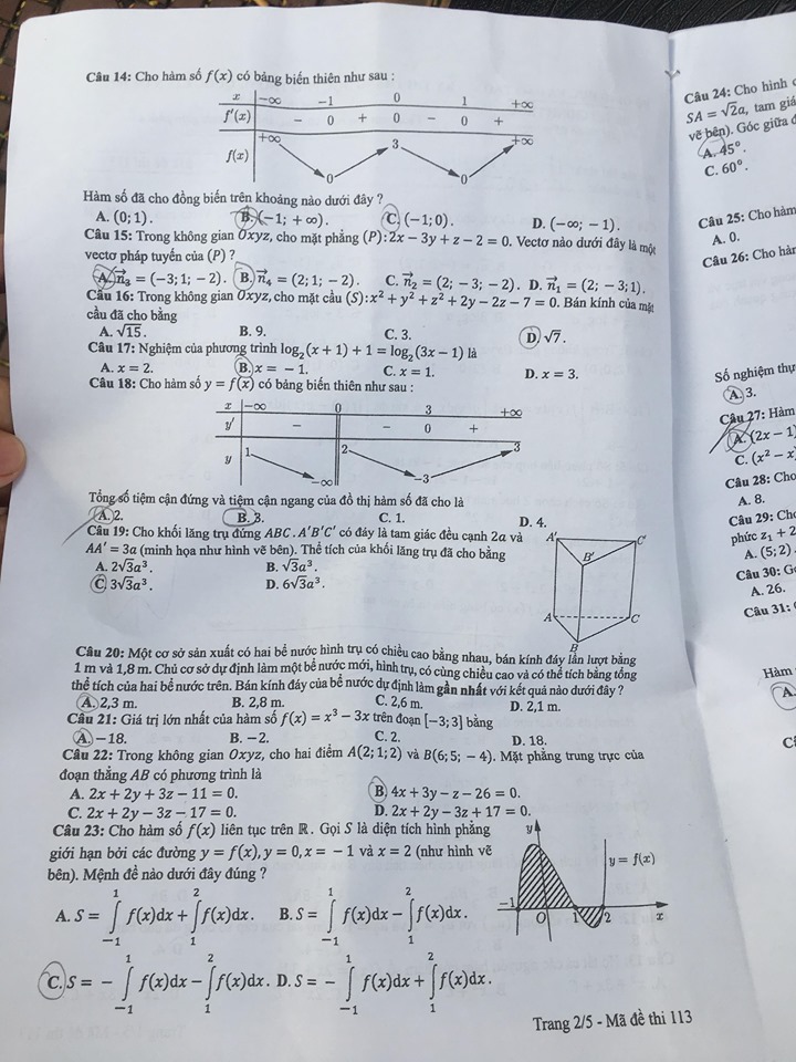 Giáo dục - Đáp án, đề thi môn Toán kỳ thi THPT Quốc gia 2019 chuẩn nhất mã đề 113 (Hình 3).