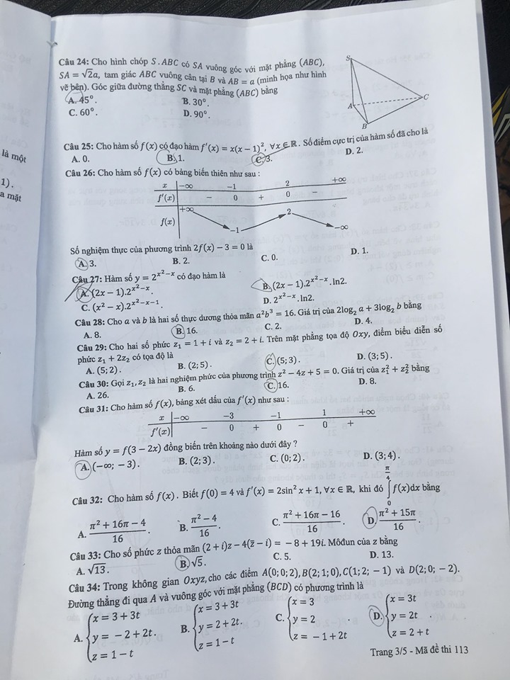 Giáo dục - Đáp án, đề thi môn Toán kỳ thi THPT Quốc gia 2019 chuẩn nhất mã đề 113 (Hình 5).