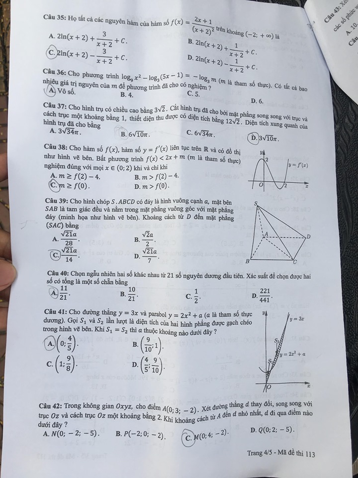 Giáo dục - Đáp án, đề thi môn Toán kỳ thi THPT Quốc gia 2019 chuẩn nhất mã đề 113 (Hình 4).