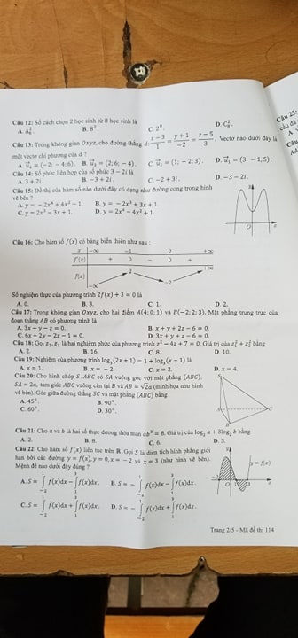 Giáo dục - Đáp án đề thi môn Toán kỳ thi THPT Quốc gia 2019 chuẩn nhất mã đề 114 (Hình 3).