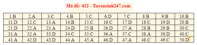 Giáo dục - Đáp án đề thi môn tiếng Anh mã đề 412 thi THPT Quốc gia 2019 của bộ GD&ĐT 