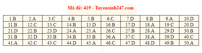 Giáo dục - Đáp án đề thi môn tiếng Anh mã đề 419 thi THPT Quốc gia 2019 chính xác nhất