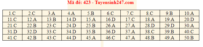 Giáo dục - Đáp án đề thi môn tiếng Anh mã đề 423 thi THPT Quốc gia 2019 chính xác nhất