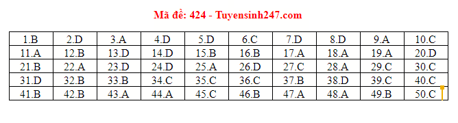 Giáo dục - Đáp án đề thi môn tiếng Anh mã đề 424 thi THPT Quốc gia 2019 chính xác nhất