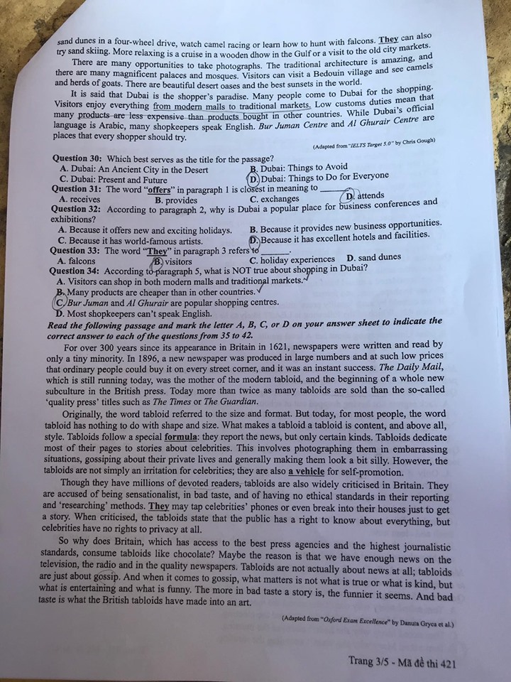 Giáo dục - Đáp án đề thi môn tiếng Anh mã đề 421 thi THPT Quốc gia 2019 chính xác nhất (Hình 4).