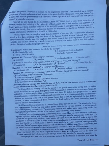 Giáo dục - Đáp án đề thi môn tiếng Anh mã đề 422 thi THPT Quốc gia 2019 chính xác nhất (Hình 4).