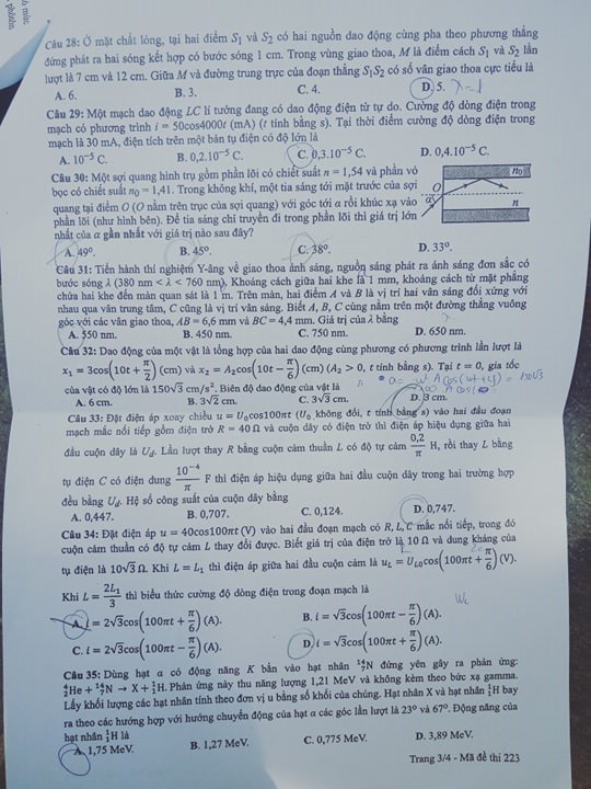 Giáo dục - Đáp án đề thi  môn Vật Lý thi THPT Quốc Gia 2019 chuẩn nhất mã đề 223 (Hình 4).