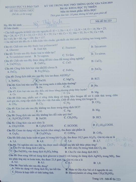 Giáo dục - Đáp án đề thi môn Sinh học mã đề 223 thi THPT Quốc gia 2019 chuẩn nhất (Hình 2).