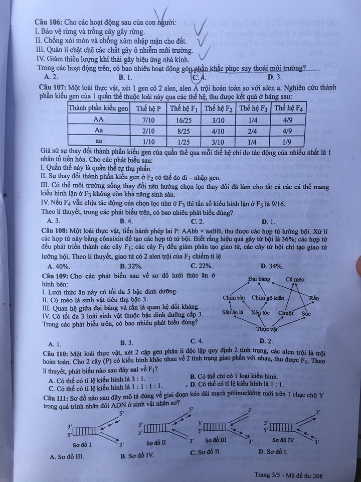 Giáo dục - Đáp án đề thi môn Sinh học mã đề 208 thi THPT Quốc gia 2019 chuẩn nhất (Hình 4).