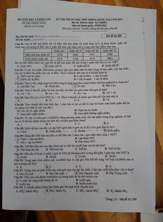 Giáo dục - Đáp án đề thi môn Sinh học mã đề 209 thi THPT Quốc gia 2019 chuẩn nhất (Hình 2).