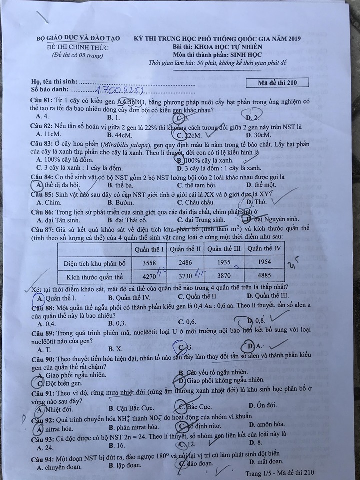 Giáo dục - Đáp án đề thi môn Sinh học mã đề 218 thi THPT Quốc gia 2019 chuẩn nhất (Hình 2).