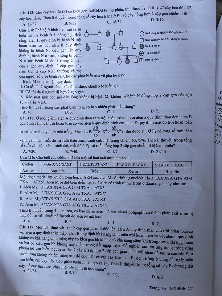 Giáo dục - Đáp án đề thi môn Sinh học mã đề 221 thi THPT Quốc gia 2019 chuẩn nhất (Hình 5).