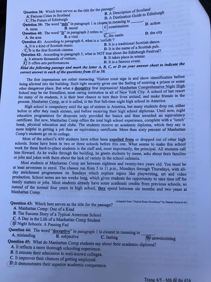 Giáo dục - Đáp án đề thi môn tiếng Anh mã đề 424 thi THPT Quốc gia 2019 chính xác nhất (Hình 5).