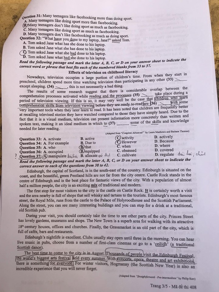 Giáo dục - Đáp án đề thi môn tiếng Anh mã đề 408 thi THPT Quốc gia 2019 của bộ GD&ĐT  (Hình 4).