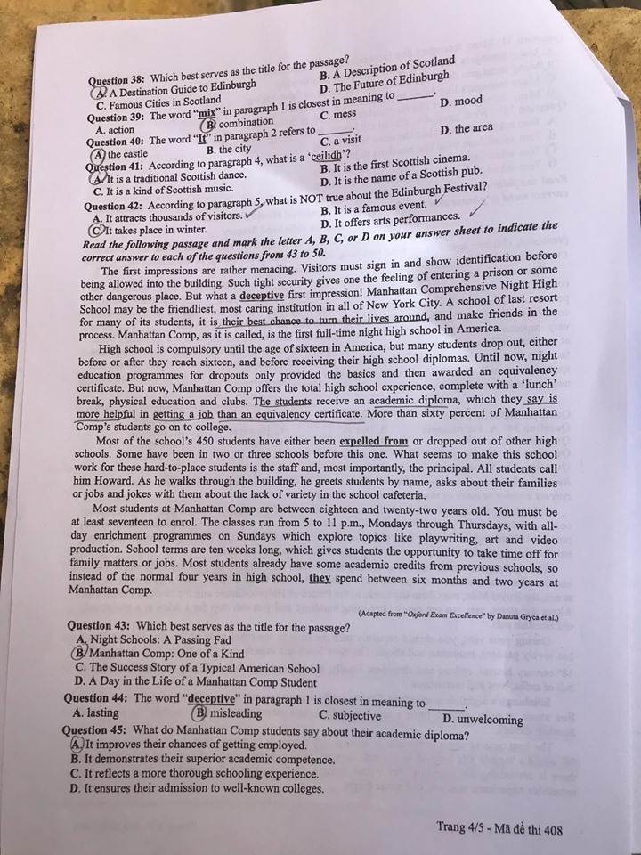 Giáo dục - Đáp án đề thi môn tiếng Anh mã đề 408 thi THPT Quốc gia 2019 của bộ GD&ĐT  (Hình 5).