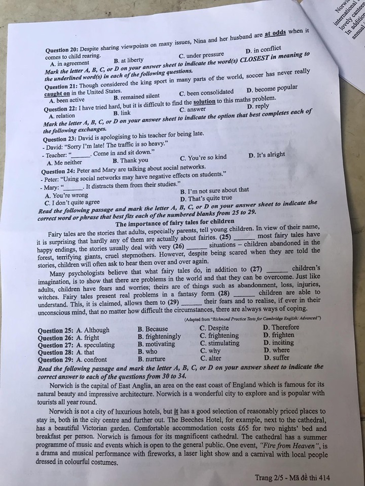 Giáo dục - Đáp án đề thi môn tiếng Anh mã đề 414 thi THPT Quốc gia 2019 chính xác nhất (Hình 3).
