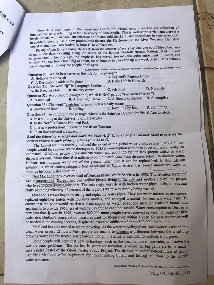 Giáo dục - Đáp án đề thi môn tiếng Anh mã đề 414 thi THPT Quốc gia 2019 chính xác nhất (Hình 4).