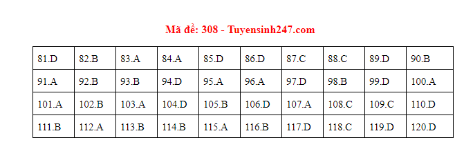 Giáo dục - Đáp án đề thi môn GDCD mã đề 308 thi THPT Quốc gia 2019 chuẩn nhất