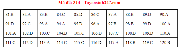 Giáo dục - Đáp án đề thi môn GDCD mã đề 314 thi THPT Quốc gia 2019 chuẩn nhất