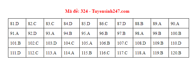 Giáo dục - Đáp án đề thi môn GDCD mã đề 324 thi THPT Quốc gia 2019 chuẩn nhất