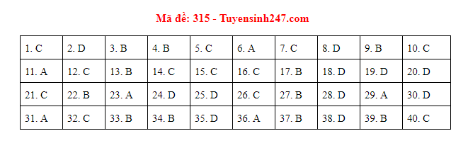 Giáo dục - Đáp án đề thi môn Lịch sử thi THPT Quốc gia 2019 của bộ GD&ĐT mã đề 315